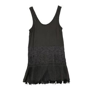 Free People Dress Womens 2 Black Charleston Flapper Fringe Lace Cocktail‎ 1920s